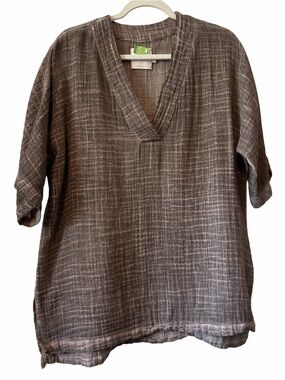 Ichiche Wanderlusting Style Cotton Luxury Relaxed V-neck TunicTop Purple Grey